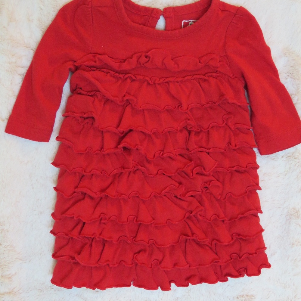 GIRLS - RED RUFFLED DRESS - 0/3 MOS.